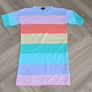 Rachel Pastel Rainbow Striped  Knit Dress Medium